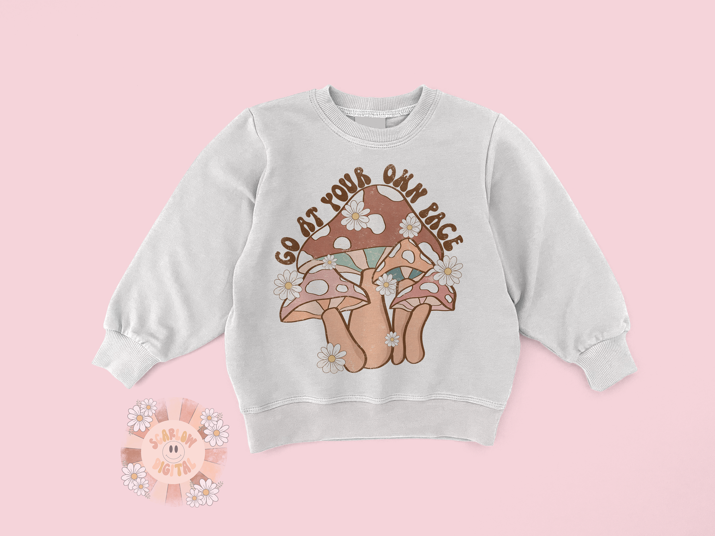 Go At Your Own Pace PNG-Mushroom Sublimation Digital Design Download-trippy png, retro png, floral png, boho png, summer png, summertime png