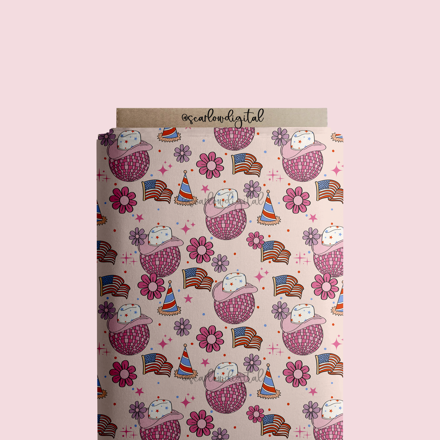 Fourth of July Seamless Pattern-Independence Day Sublimation Digital Design Download-disco ball seamless file, cowboy hat seamless pattern