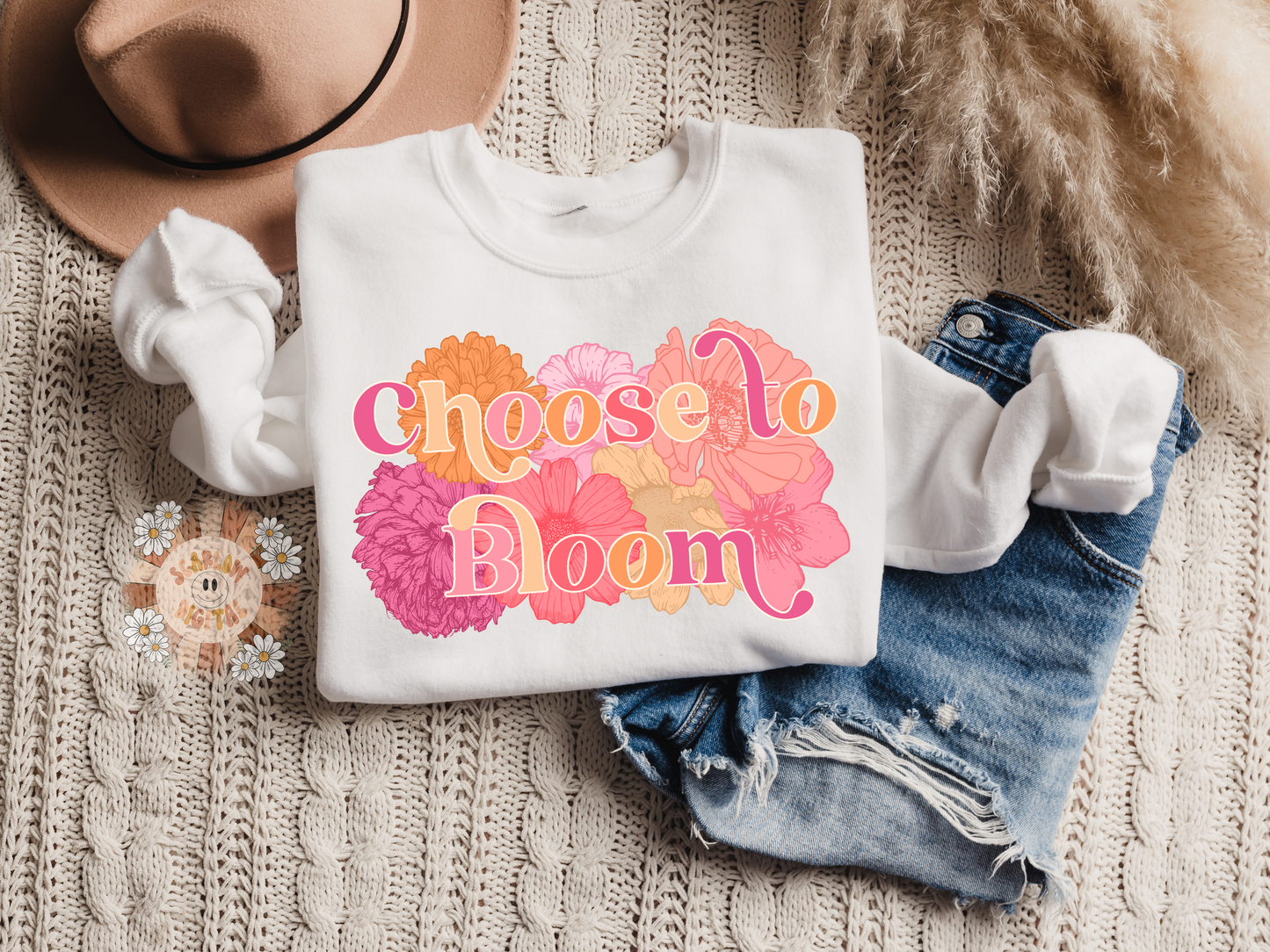 Choose to Bloom PNG-Floral Sublimation Digital Design Download-flowers png, inspirational png, little girl png, png for girls, women png