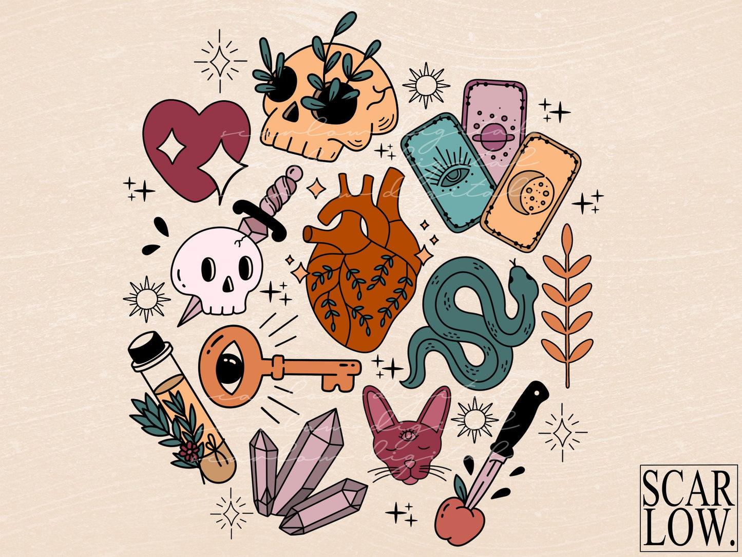 Witchcraft Doodles PNG Print Files For Sublimation or Print, spooky designs, Halloween designs, retro designs, fall sublimation, ghost png