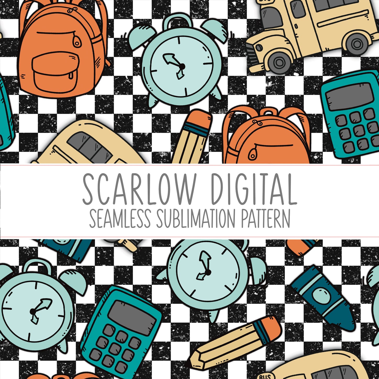 Back To School Seamless Pattern-Education Sublimation Digital Design Download-school boy seamless, retro sublimation, rocker sublimation