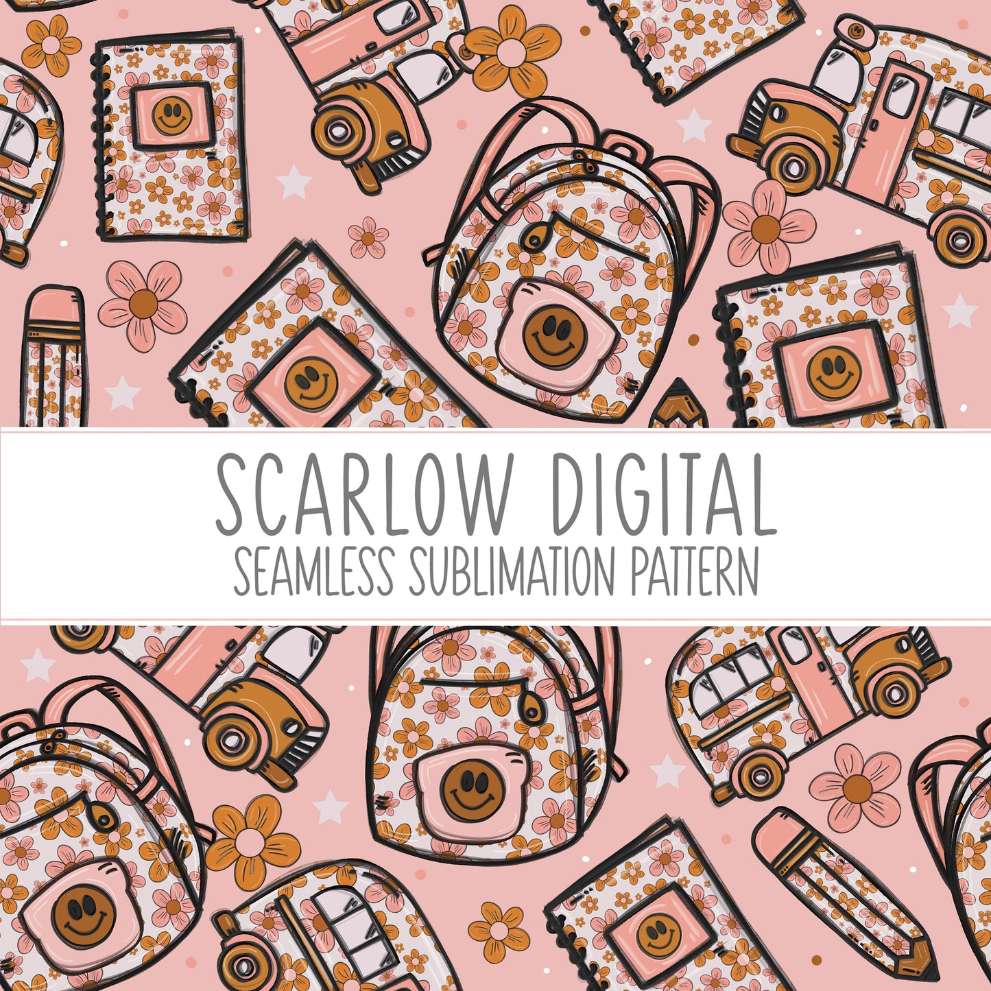 Back to School Seamless Pattern-Floral Girl Sublimation Digital Design Download-school girl seamless pattern, back to school sublimation