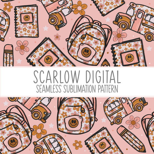 Back to School Seamless Pattern-Floral Girl Sublimation Digital Design Download-school girl seamless pattern, back to school sublimation