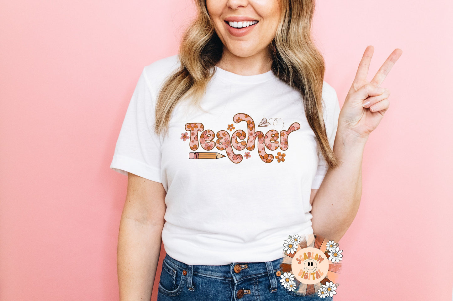 Boho Teacher PNG-Back to School Sublimation Digital Design Download-back to school png, floral teacher png, boho flowers png, school teacher