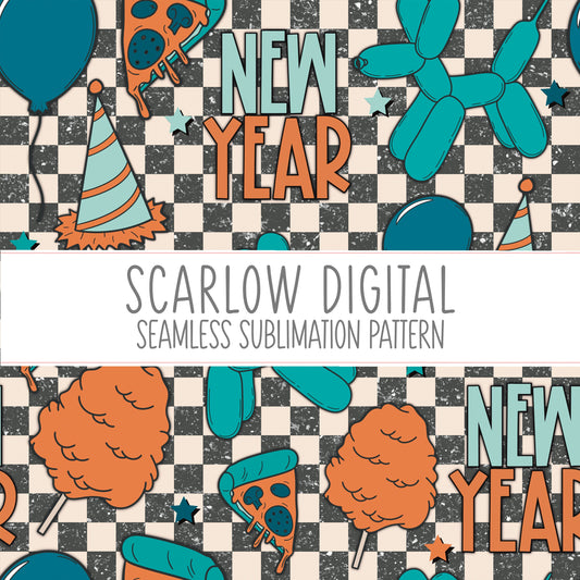Boys New Year Seamless Pattern-2025 Sublimation Digital Design Download-new years eve sublimation, boy seamless pattern, retro sublimation