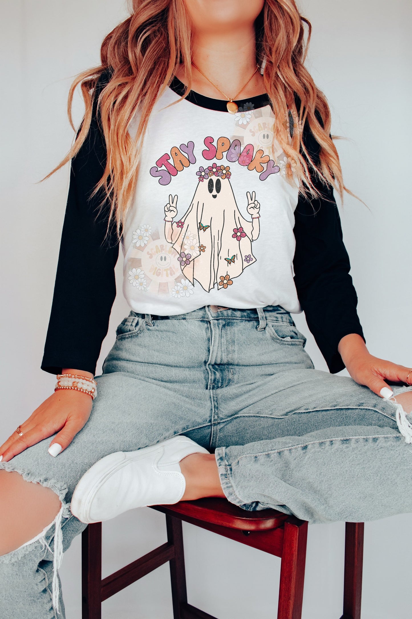 Hippie Stay Spooky PNG-Halloween Sublimation Digital Design Download-ghost sublimation, floral png, hippie png, retro png, boho png design