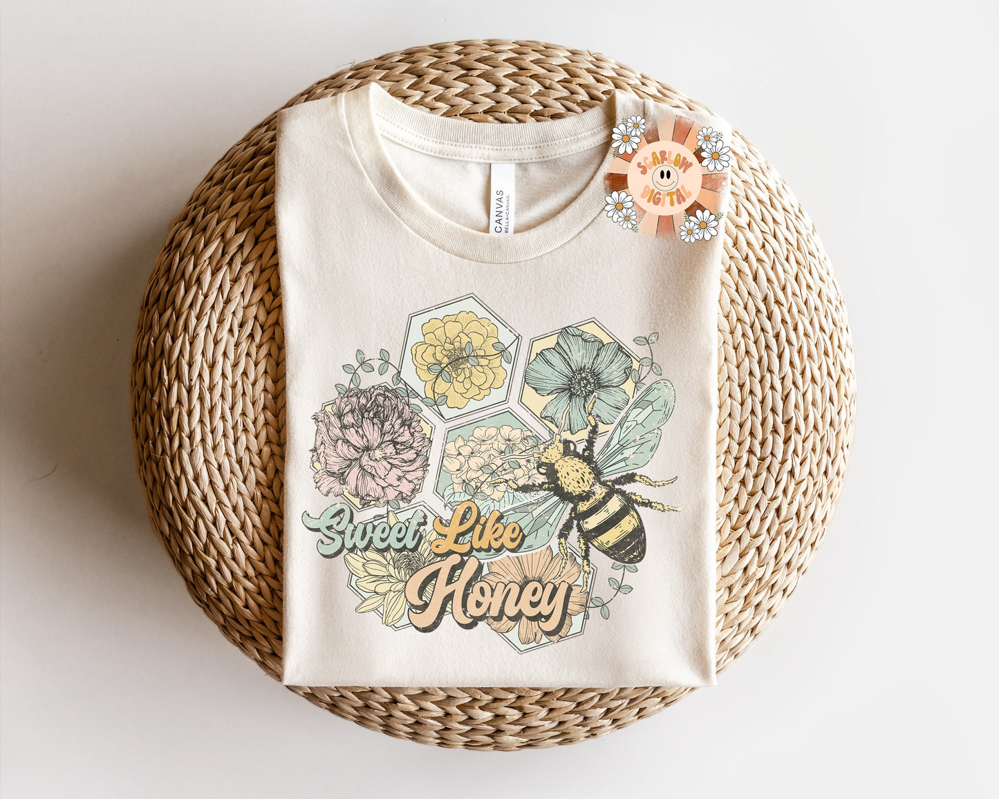 Sweet Like Honey PNG-Floral Sublimation Digital Design Download-honey bee png, flowers png, spring png design, summer png, honeycomb png