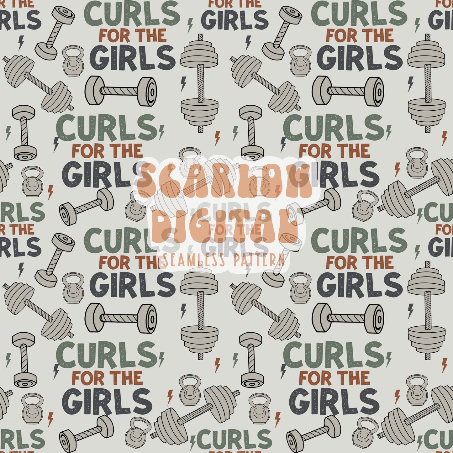 Curls For The Girls Seamless Pattern-Boy Sublimation Digital Design Download-dumbell seamless pattern, gym sublimation, little boy designs