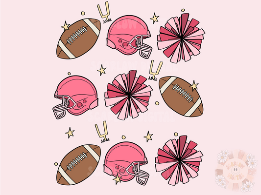 Pink Football Game Doodles PNG Sublimation Digital Design Download-football Sunday png, halftime png, bowl game png, football png for girls