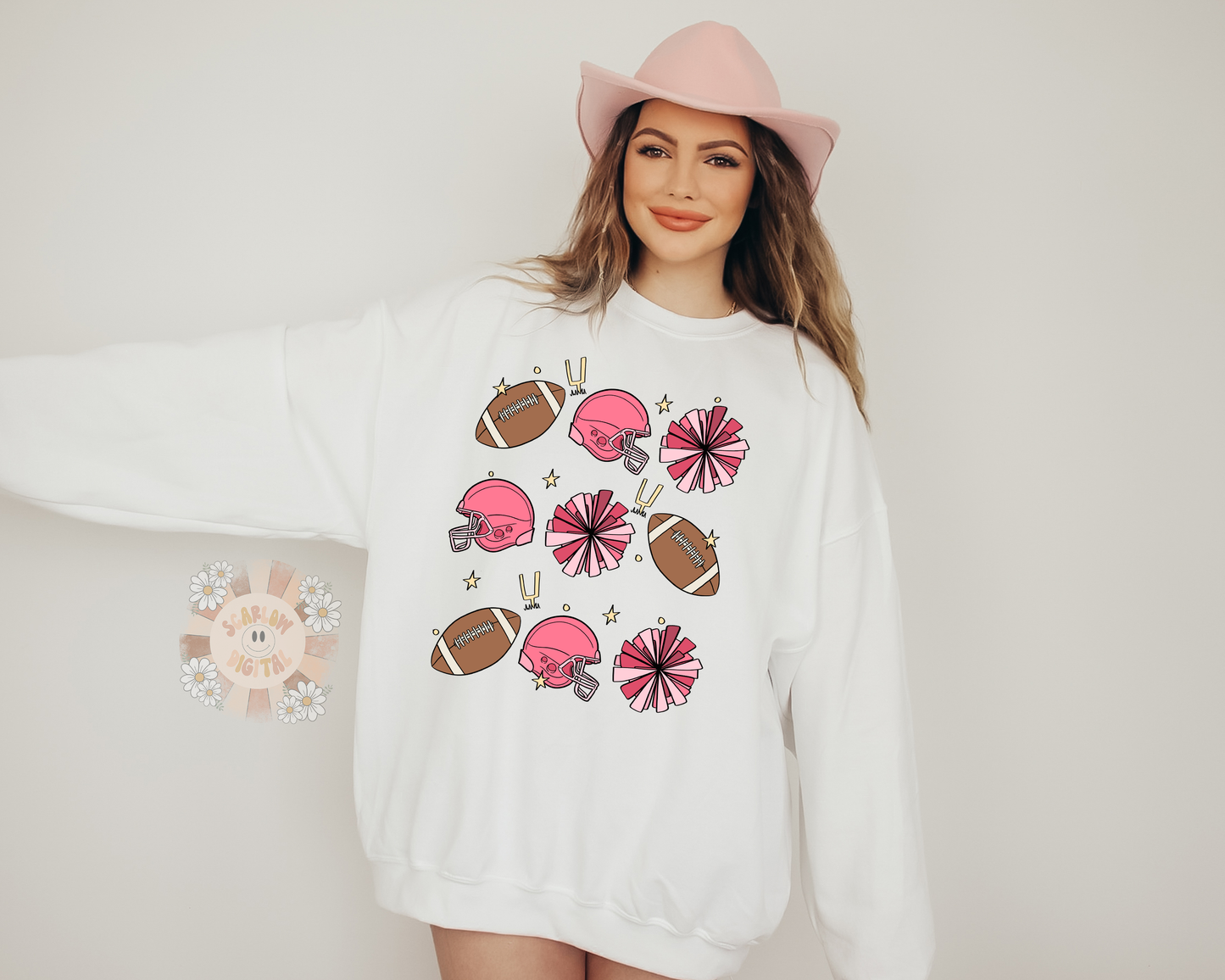 Pink Football Game Doodles PNG Sublimation Digital Design Download-football Sunday png, halftime png, bowl game png, football png for girls