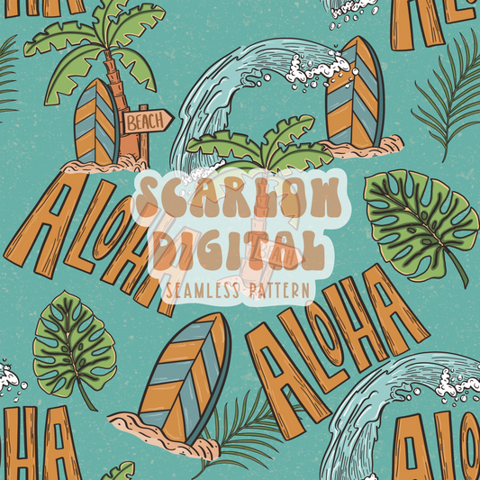 Aloha Seamless Pattern-Hawaiian Sublimation Digital Design Download-Beachy seamless pattern, palm trees seamless pattern, summer seamless