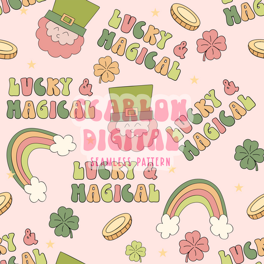 Lucky and Magical Seamless Pattern-Saint Patrick’s Day Sublimation Digital Design Download-leprechaun seamless file, rainbow seamless file
