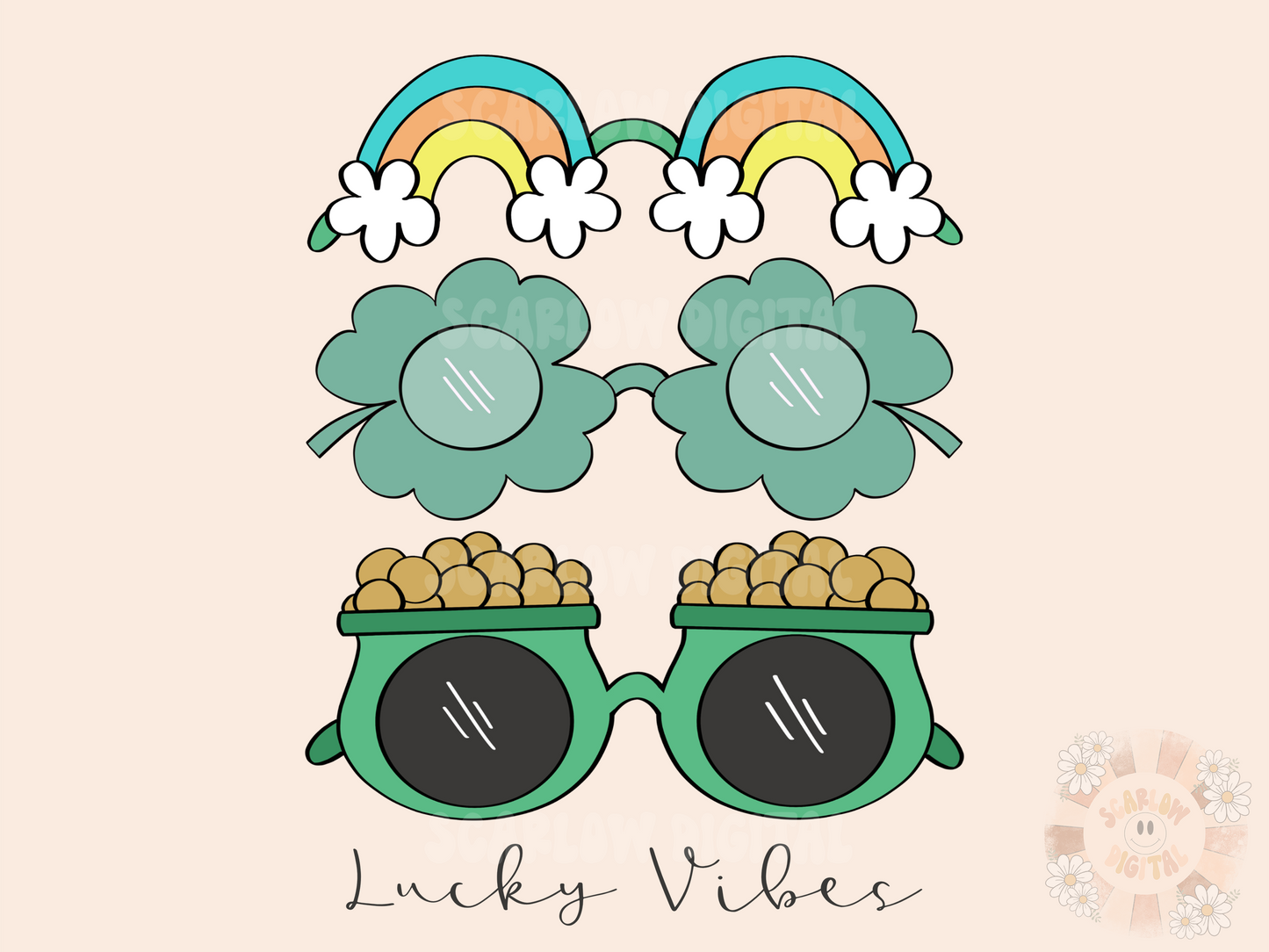 Lucky Vibes PNG-Saint Patrick's Day Sublimation Digital Design Download-leprechaun png, shamrock png, sunglasses png, pot of gold png