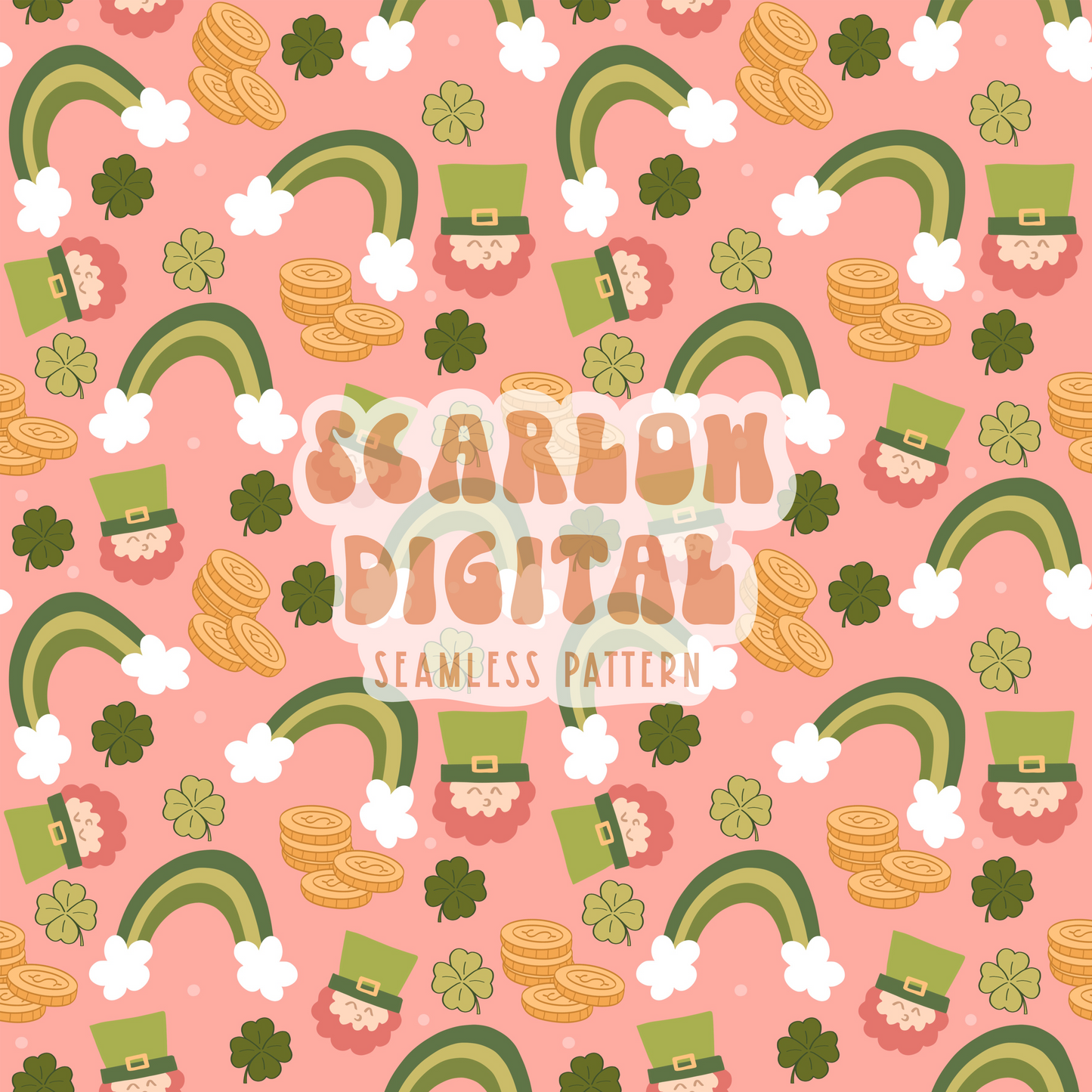 Lucky Leprechaun Seamless Pattern-Saint Patrick’s Day Sublimation Digital Design Download-leprechaun seamless file, rainbow seamless file