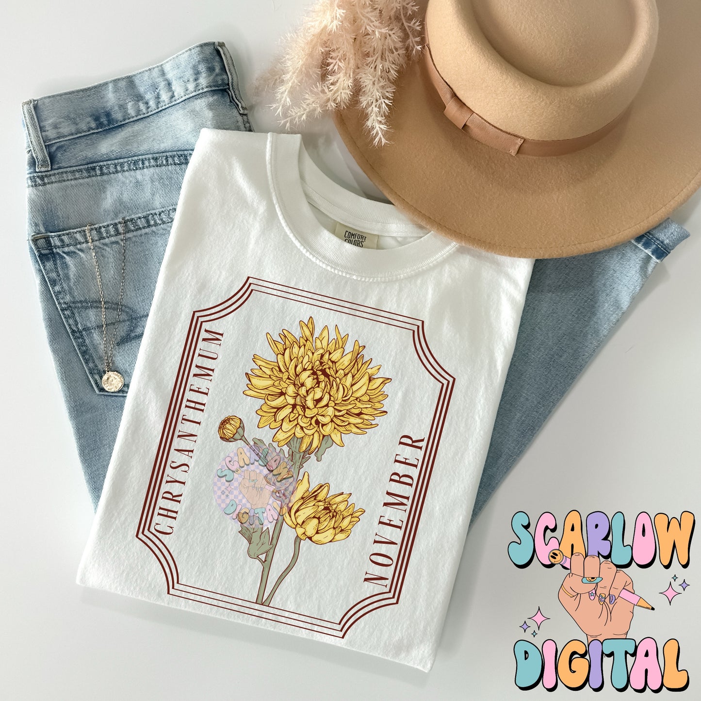 November Birth Flower PNG Digital Design