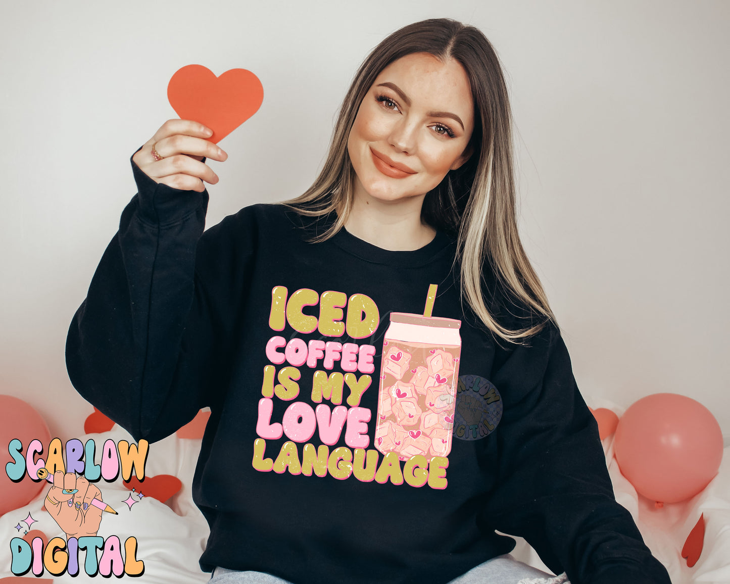 Iced Coffee is My Love Language PNG-Valentine's Day Sublimation Digital Design Download-hearts png, women's vday png, single valentine's png