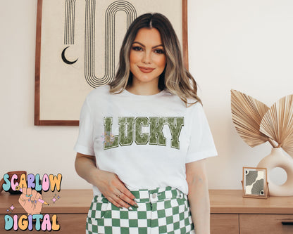 Lucky PNG-St Patrick's Day Sublimation Digital Design Download-varsity png, vintage png, grunge png, shamrock png, irish png, simple png