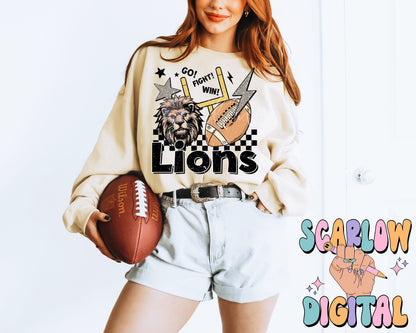 Lions PNG Digital Design Download, football png, retro Lions png, Lions mascot png, school mascot png, football season png designs