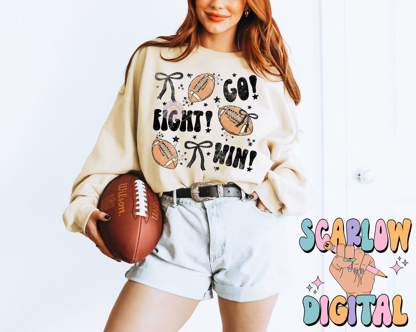 Go Fight Win PNG Digital Design Download, football png, bows png, coquette footballs png, sports png, girl football png, fall png designs