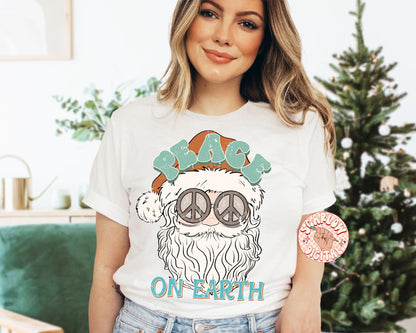 Peace on Earth PNG-Christmas Sublimation Digital Design Download-santa claus png, peace christmas png, groovy santa png, hippie santa png