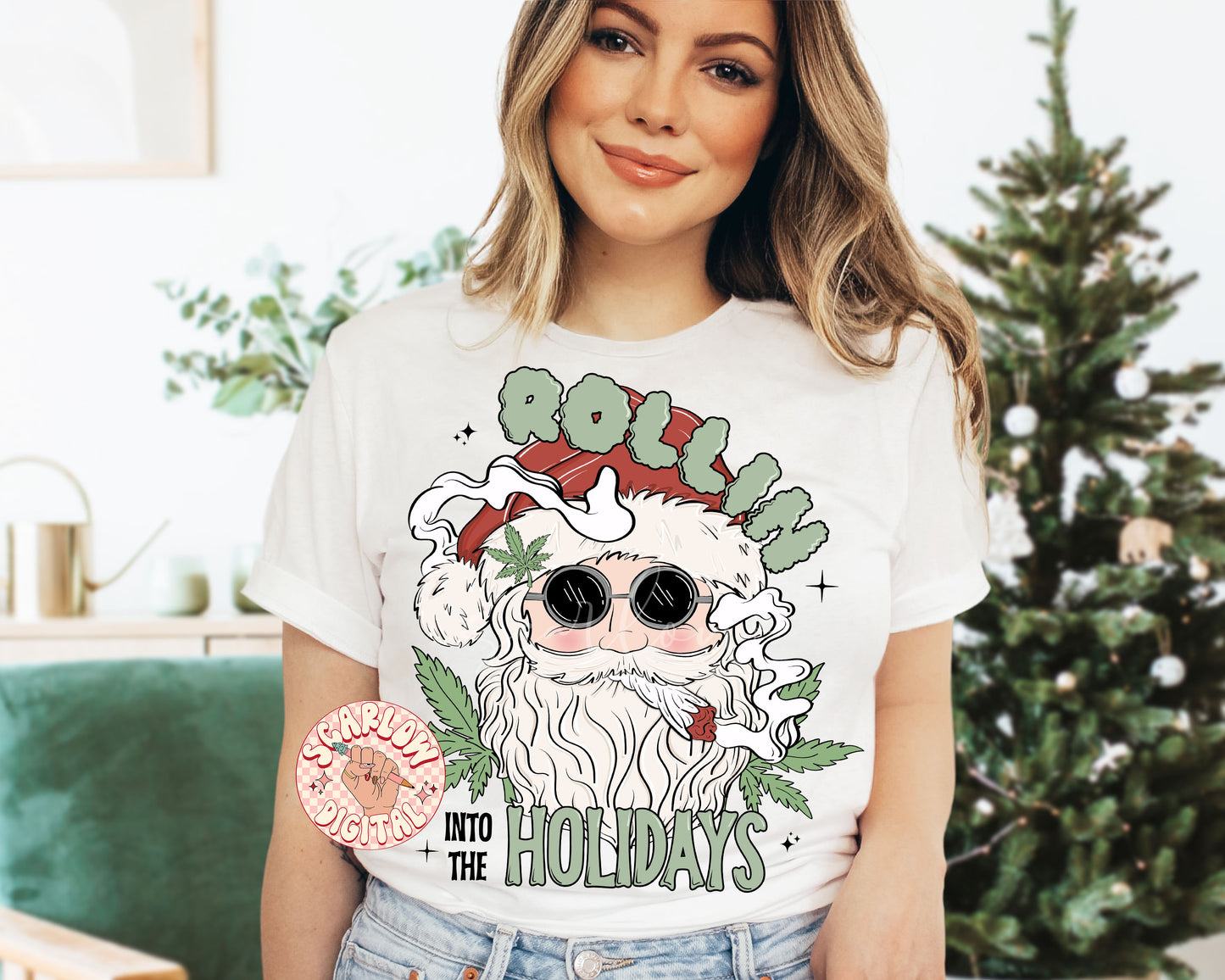 Rollin into the Holidays PNG-Santa Claus Sublimation Digital Design Download-funny christmas png, smoke png, hemp png, adult humor png files