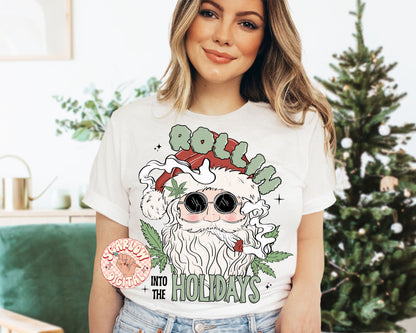 Rollin into the Holidays PNG-Santa Claus Sublimation Digital Design Download-funny christmas png, smoke png, hemp png, adult humor png files