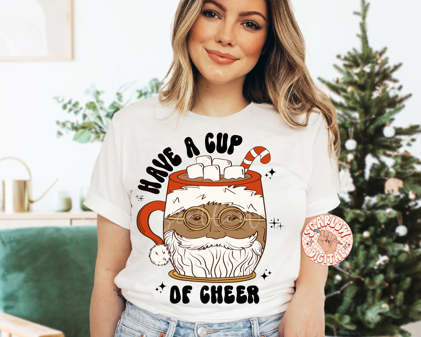 Have a Cup of Cheer PNG-Christmas Sublimation Digital Design Download-santa claus png, hot cocoa png, coffee mug png, candy cane png