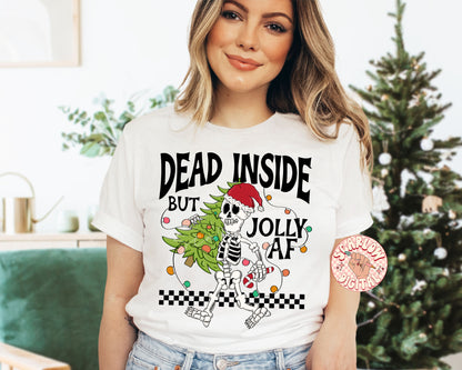 Dead Inside But Jolly AF-Christmas Sublimation Digital Design Download-skeleton png, christmas tree png, funny png, adult humor png design