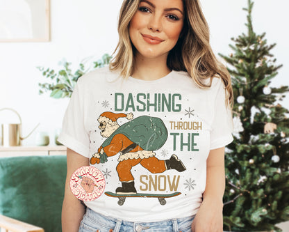 Dashing Through the Snow PNG-Christmas Sublimation Digital Design Download-santa claus png, santa on skateboard png, skater santa png file