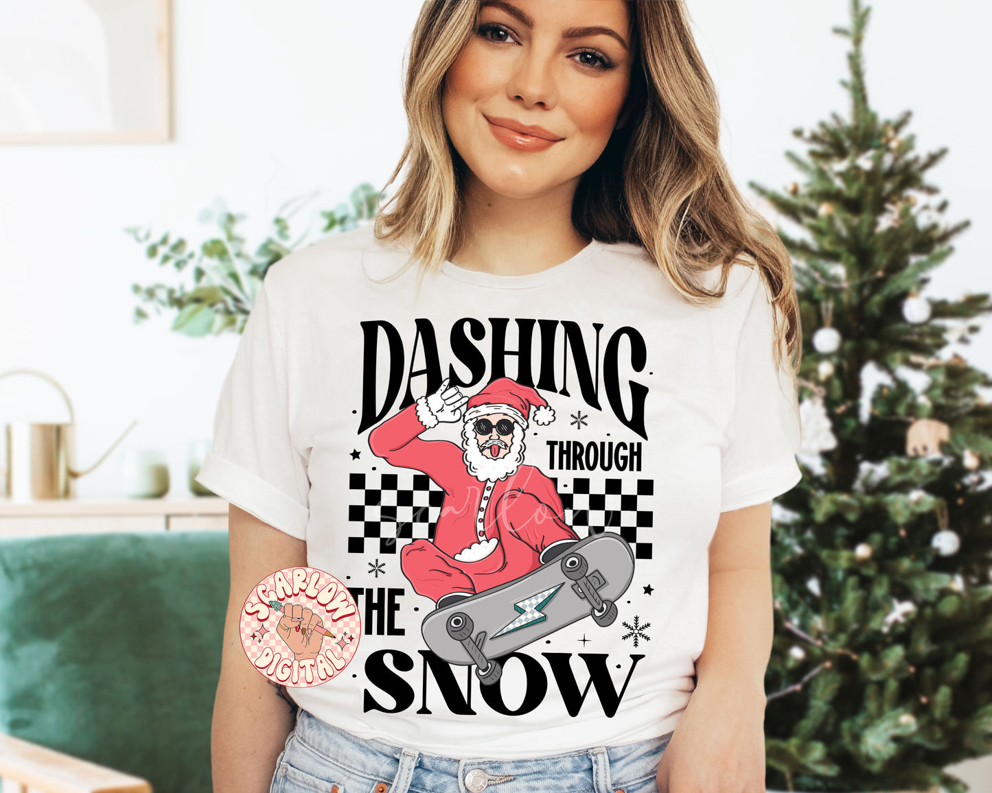 Dashing Through the Snow PNG-Christmas Sublimation Digital Design Download-santa claus png, santa on skateboard png, skater santa png file