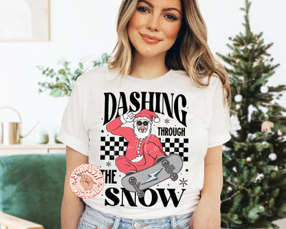 Dashing Through the Snow PNG-Christmas Sublimation Digital Design Download-santa claus png, santa on skateboard png, skater santa png file