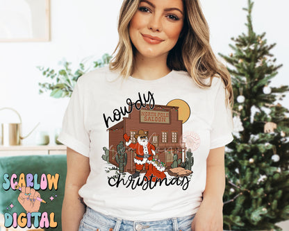 Howdy Christmas PNG-Western Sublimation Digital Design Download-Santa Claus png, country christmas png, wild west saloon png, north pole png