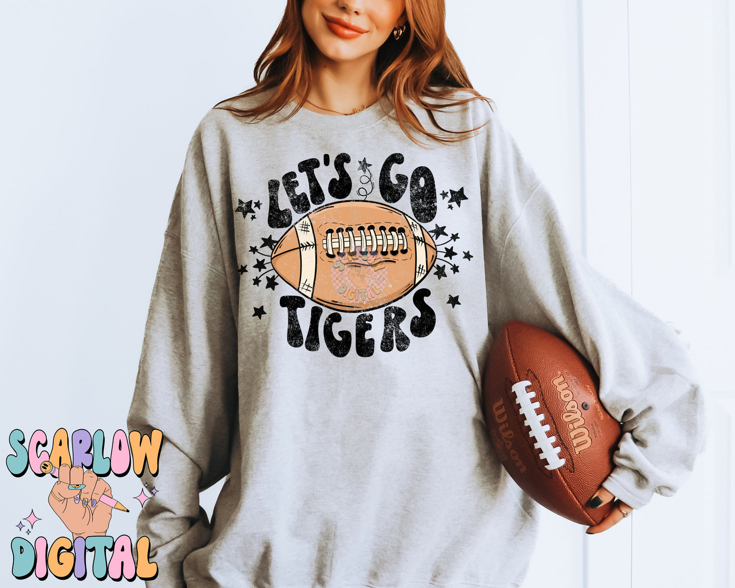 Let's Go Tigers PNG Digital Design Download, pom pom png, football png, sports png, single color png, school spirit png, team spirit png