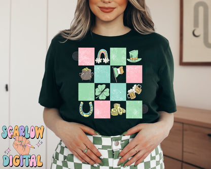 Checkered St Patrick's Day Doodles PNG Sublimation Digital Design Download, leprechaun png, png with no words, lucky png, girl png designs