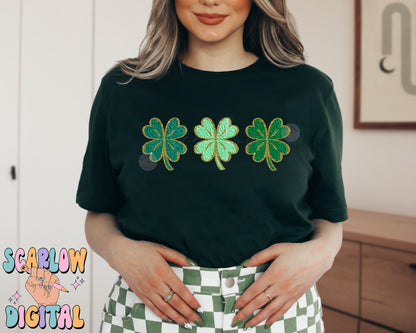 Faux Chenille Shamrocks PNG-St Patrick's Day Sublimation Digital Design Download-lucky png, chenille patches png, irish png, simple png file