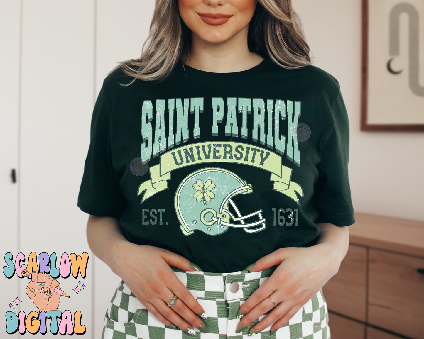 Saint Patrick University PNG-St Patrick's Day Sublimation Digital Design Download-football png, shamrock png, lucky png, irish png design