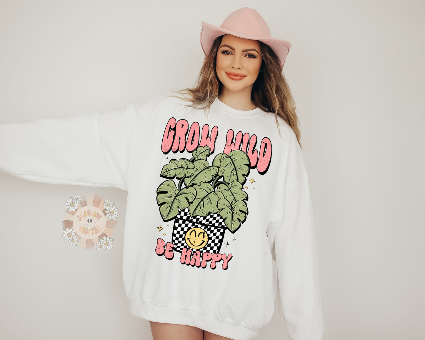 Grow Wild Be Happy PNG-Plants Sublimation Digital Design Download-monstera png, plant mom png, plant lover png, retro png, preppy png, trend