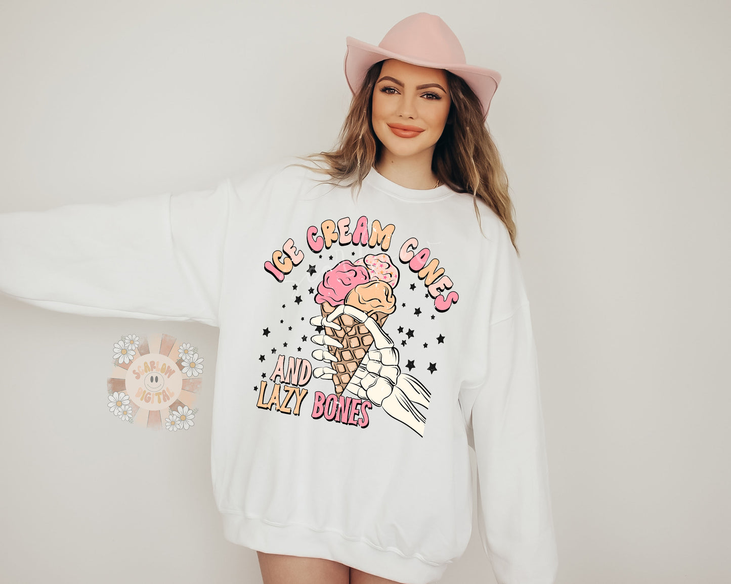 Ice Cream Cones and Lazy Bones PNG Sublimation Digital Design Download, girly png, stars png, preppy png, skeleton png, halloween png design