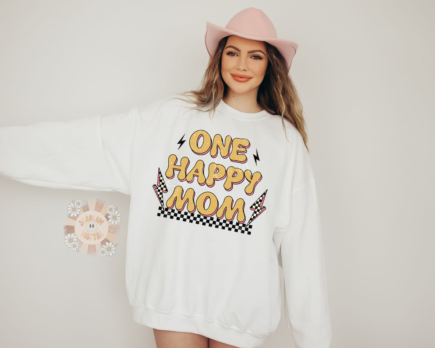 One Happy Mom PNG-Retro Sublimation Digital Design Download-checkered png, png for moms, happiness png, mommy and me png, mama png designs