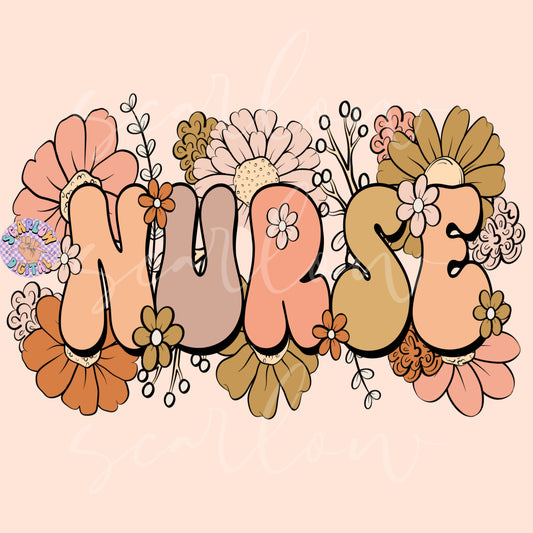 Floral Nurse PNG Sublimation Digital Design Download, flowers png, healthcare png, registered nurse png, png for nurses, trendy nurse png