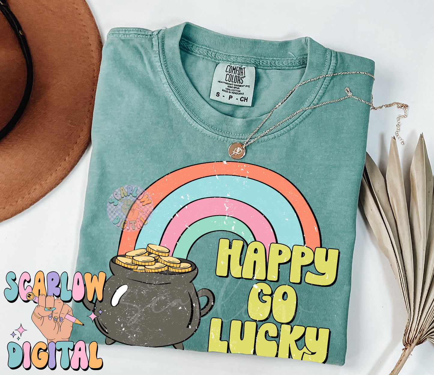 Happy Go Lucky PNG-St. Patrick's Day Sublimation Digital Design Download-rainbow png, pot of gold png, leprechaun png, boy st patty day png