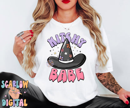 Witchy Babe PNG Digital Design Download, Halloween png, kids halloween designs, witch hat png, preppy halloween png, mama mini png designs