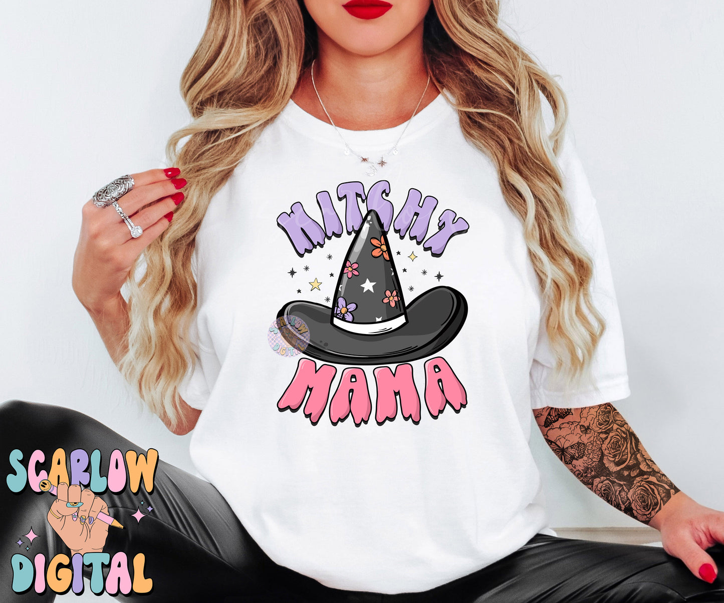 Witchy Mama PNG Digital Design Download, Halloween png, mom halloween designs, witch hat png, preppy halloween png, retro spooky png designs