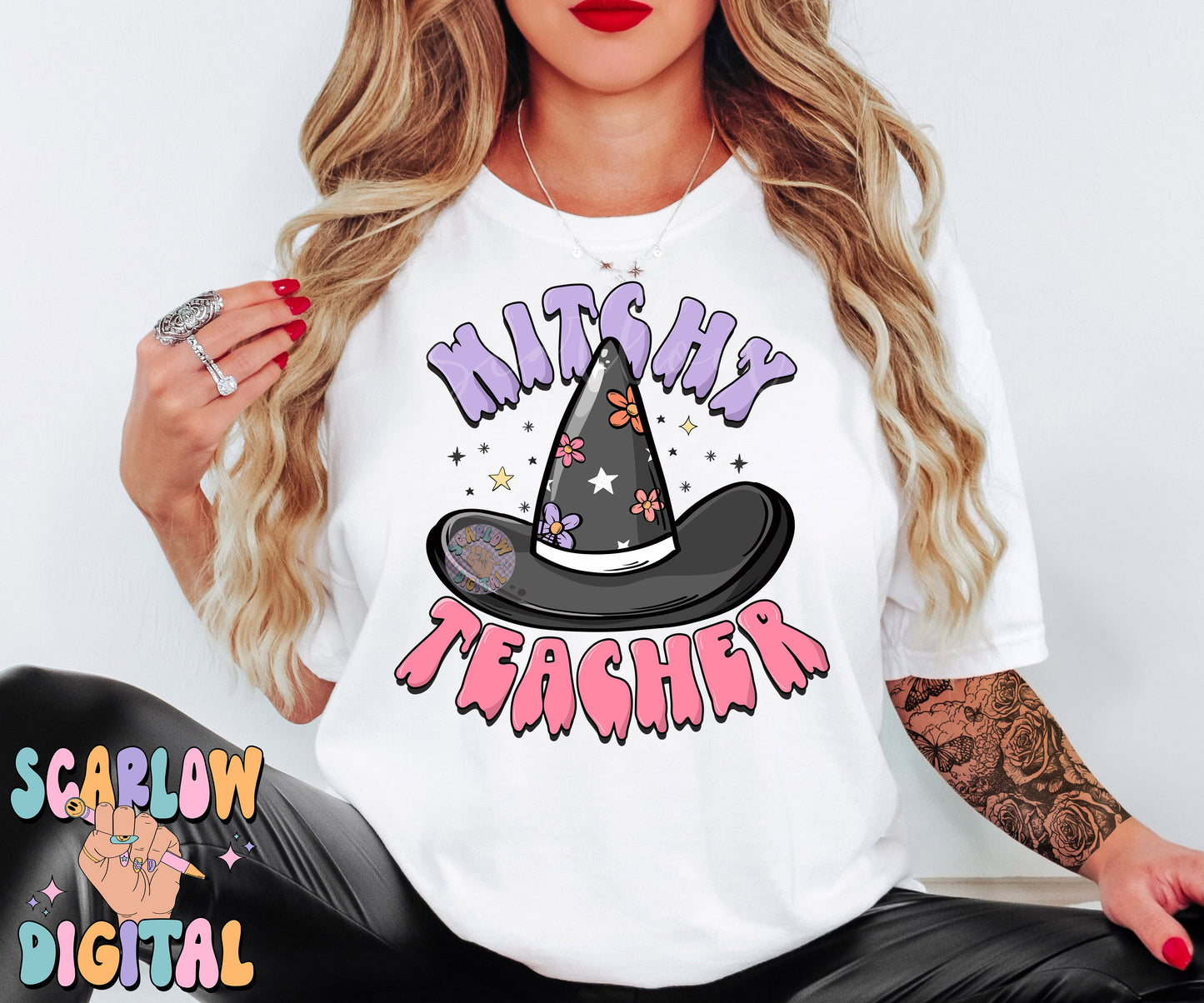 Witchy Teacher PNG Digital Design Download, Halloween png, teacher halloween designs, witch hat png, preppy halloween png, spooky season png