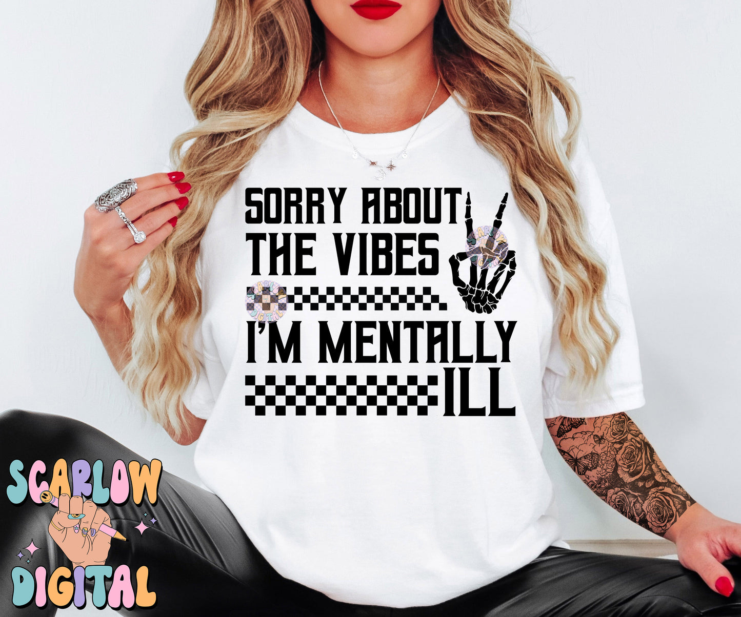 Sorry About The Vibes I'm Mentally Ill PNG Digital Design Download, funny png, mental health png, checkers png, grunge png, adult humor png