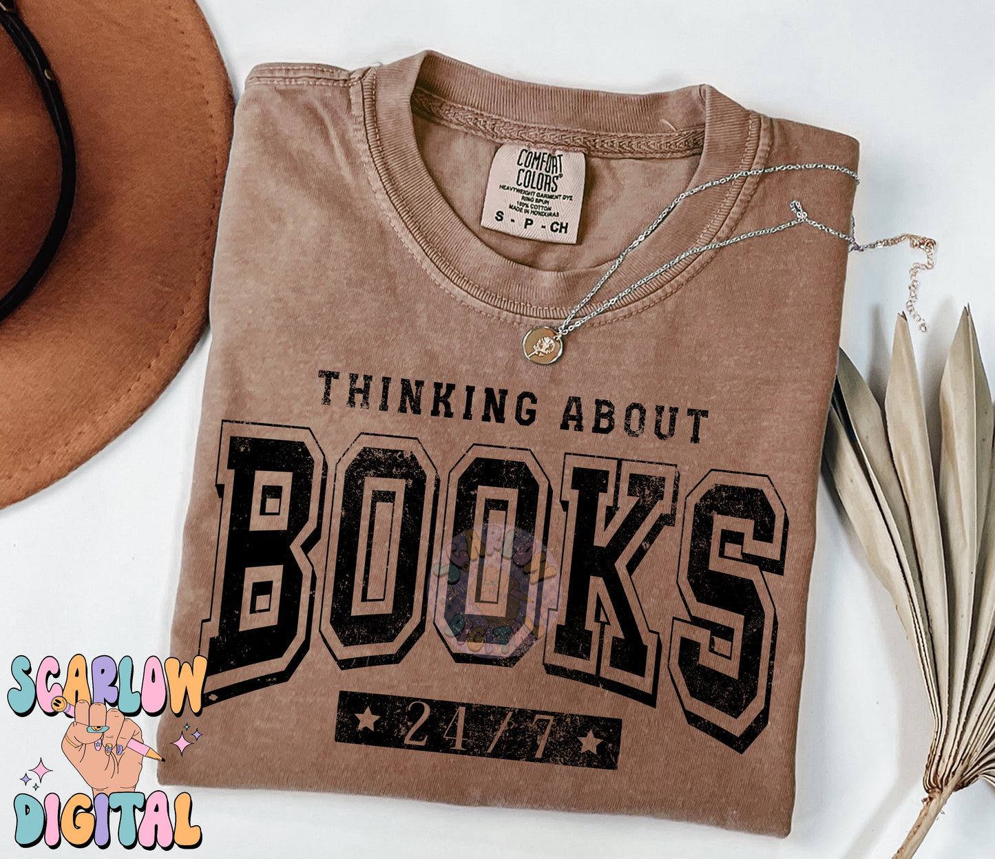 Thinking About Books 24/7 PNG Digital Design Download