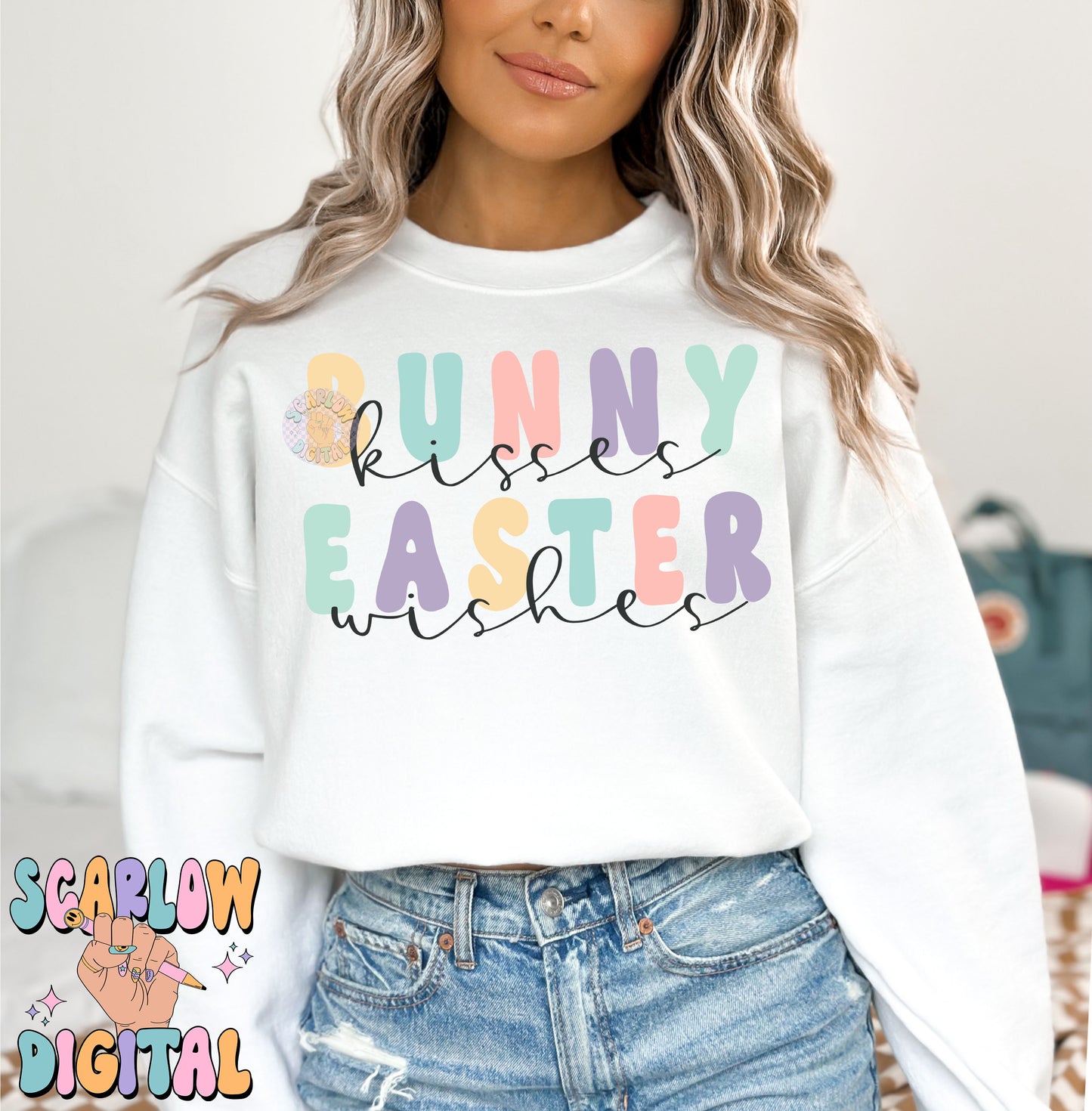 Bunny Kisses Easter Wishes PNG Sublimation Digital Design Download-simple easter png, pastel easter png, easter bunny png, kids png design