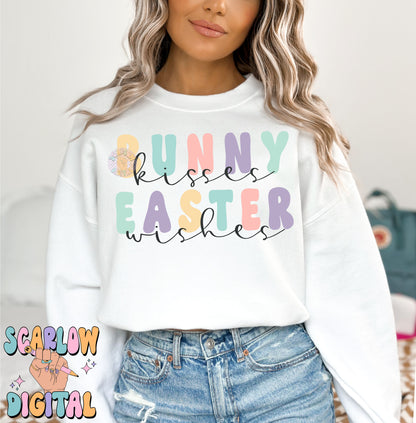 Bunny Kisses Easter Wishes PNG Sublimation Digital Design Download-simple easter png, pastel easter png, easter bunny png, kids png design