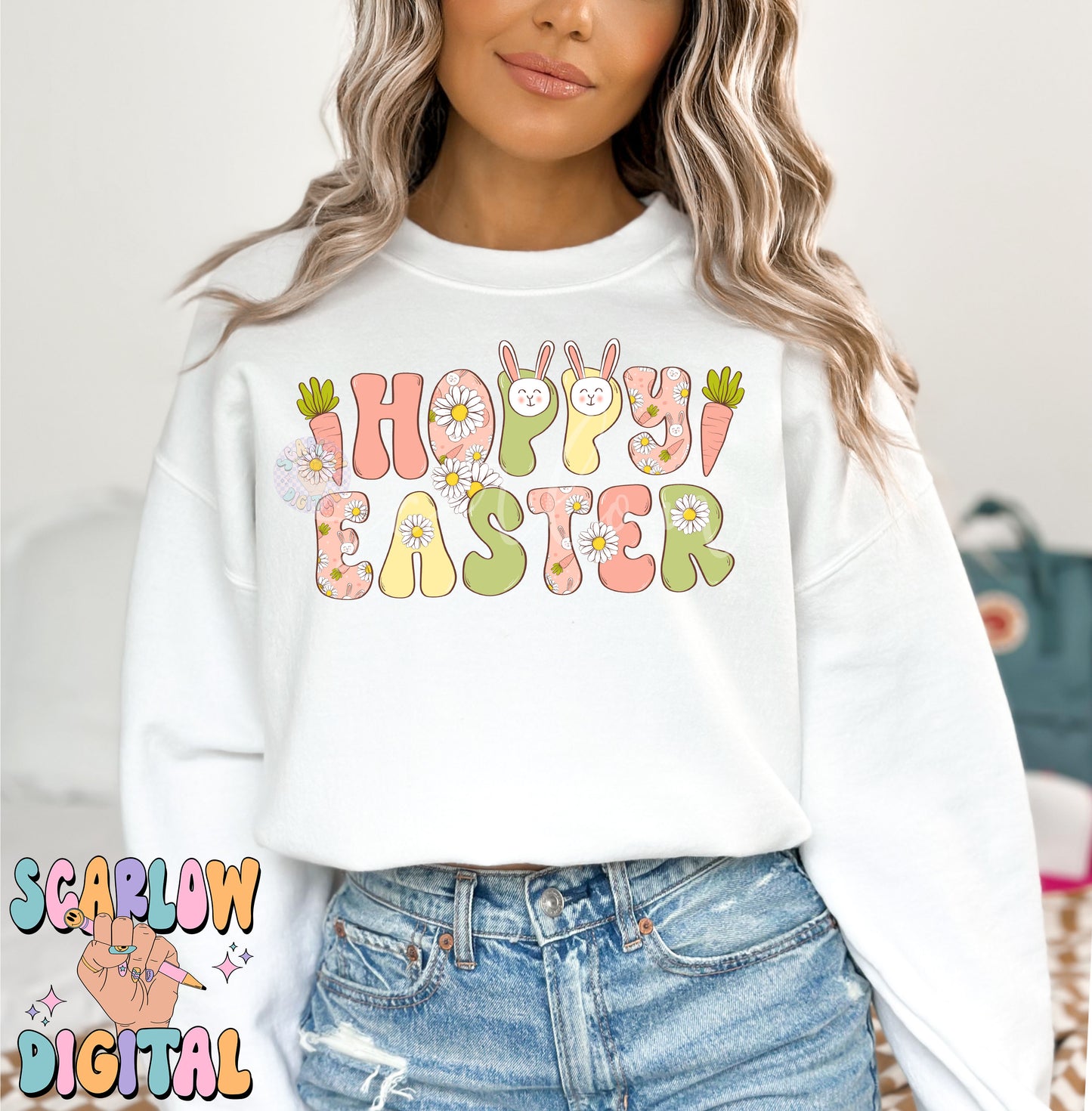 Hoppy Easter PNG Sublimation Digital Design Download, boho easter png, carrots png, floral easter png, easter bunny png, girly easter png