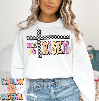 He is Risen PNG-Easter Sublimation Digital Design Download-retro easter png, girl designs, girl easter png, checkered easter png, girl png